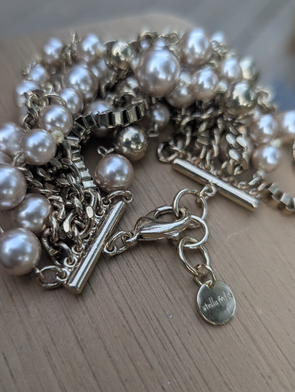 Stella & Dot Lucia Bracelet Pearls Gold Chains Intertwined Chunky  Cha Cha